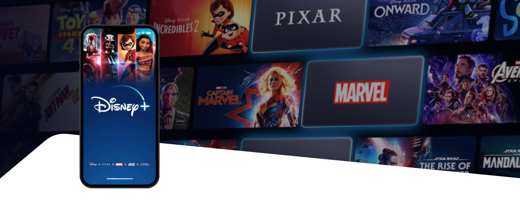 Disney+ app homepage and mobile app