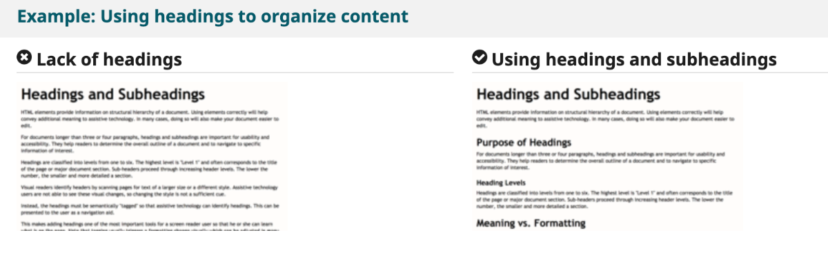 Example: Use headers to organize content